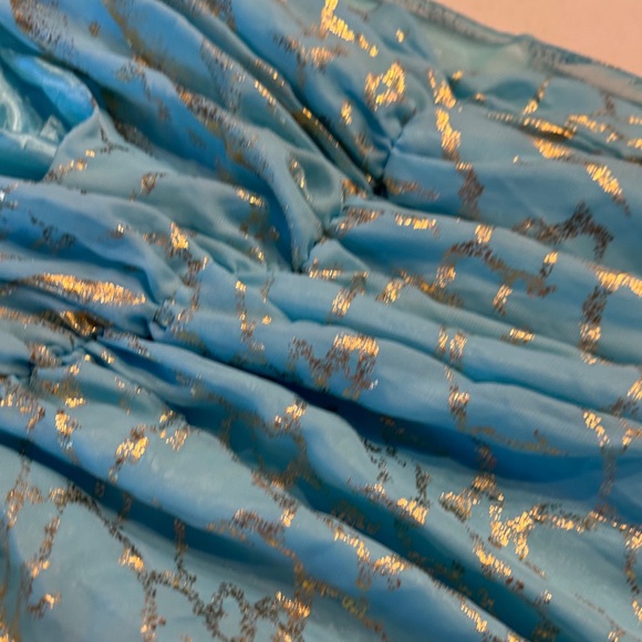 Chic Aqua and Gold Maxi Dress back sash attached goddess look ,Generous sizing - Picture 5 of 11